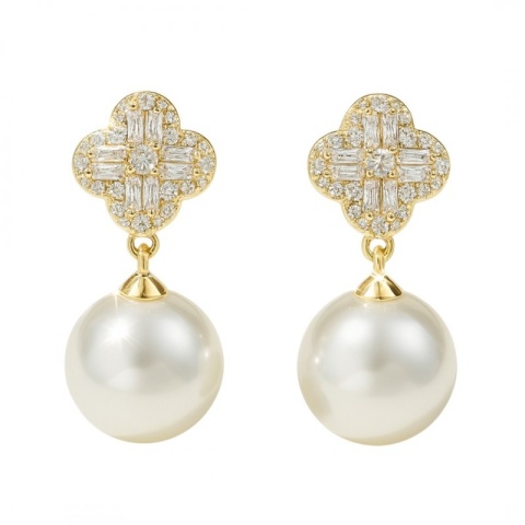 Kolczyki ze stali szlachetnej pozłacane 14k złotem, Wiszące Perły