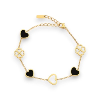 Bransoletka na rękę stal chirurgiczna pozłacana 14k złotem SERCA, Koniczynki BST1551