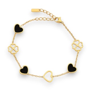 Bransoletka na rękę stal chirurgiczna pozłacana 14k złotem SERCA, Koniczynki BST1551