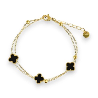 Bransoletka na rękę stal chirurgiczna pozłacana 14k złotem podwójna, koniczynki BST1571