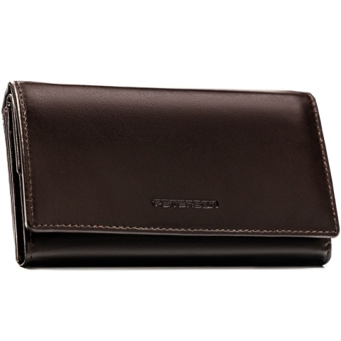 Duży, skórzany portfel damski w brązowym kolorze z systemem RFID - Peterson
