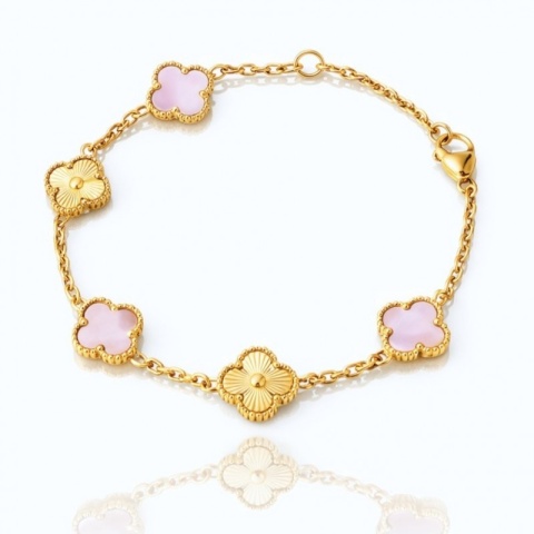 Bransoletka na rękę stal chirurgiczna pozłacana 14k złotem, koniczynka