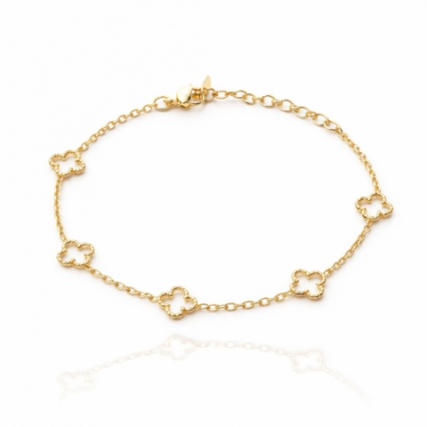 Bransoletka na rękę stal chirurgiczna pozłacana 14k złotem, koniczynka