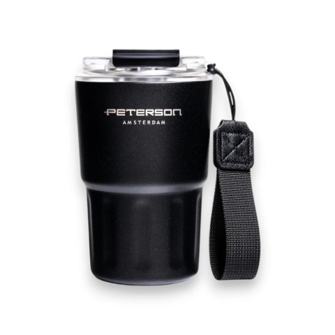 Czarny Kubek Termiczny 360ml Peterson – Stal Nierdzewna 304, Słomka i Ustnik