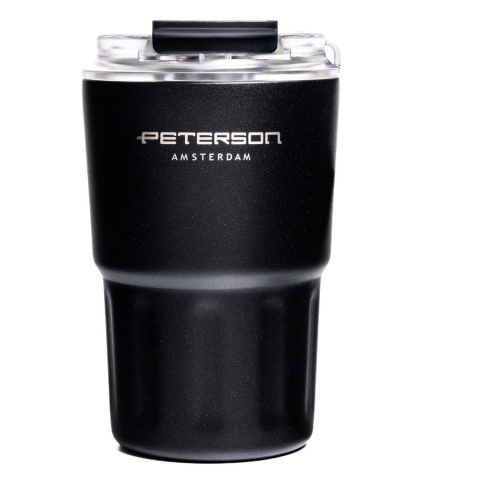 Czarny Kubek Termiczny 360ml Peterson – Stal Nierdzewna 304, Słomka i Ustnik