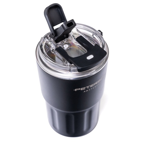 Czarny Kubek Termiczny 360ml Peterson – Stal Nierdzewna 304, Słomka i Ustnik