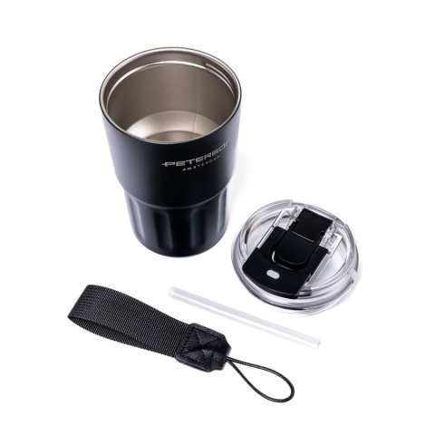Czarny Kubek Termiczny 360ml Peterson – Stal Nierdzewna 304, Słomka i Ustnik