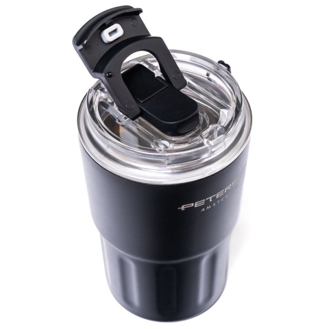 Czarny Kubek Termiczny 360ml Peterson – Stal Nierdzewna 304, Słomka i Ustnik