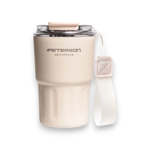 Kubek termiczny ze stali nierdzewnej w beżowym kolorze z podwójnymi ściankami - Peterson