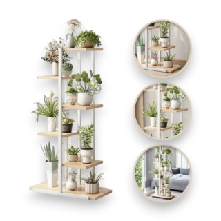 Kwietnik Biało-Brązowy 113x60x20cm – Regał na Kwiaty z 6 Półkami SZ16B