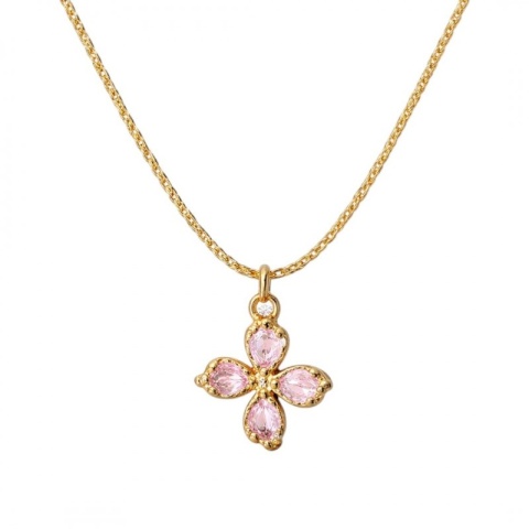 Naszyjnik Różowy Kwiat – Stal Nierdzewna Pozłacana 14K Złotem NST2258