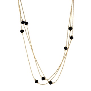 Pozłacany Naszyjnik z Trzema Łańcuszkami i Czarnymi Koralikami – Stal Szlachetna