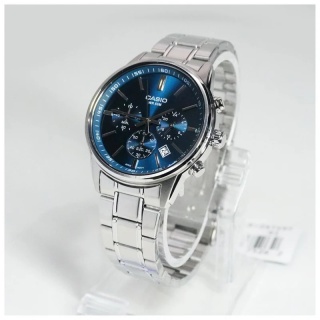 Zegarek Męski CASIO MTP-E515D-2A1 – Stalowa Bransoleta, Niebieska Tarcza, Chronograf