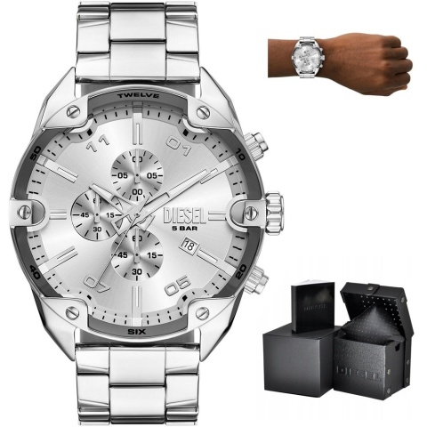 Zegarek Męski Diesel Spiked DZ4677 Chronograph – Srebrny Stalowy + Box