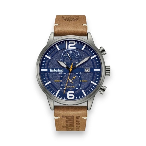 Zegarek Męski Timberland TDWGF2182301 – Granatowa Tarcza, Brązowy Pasek i Funkcja Dual Time