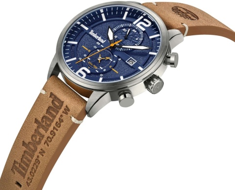 Zegarek Męski Timberland TDWGF2182301 – Granatowa Tarcza, Brązowy Pasek i Funkcja Dual Time