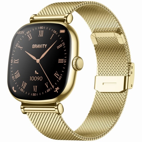 Złoty Smartwatch Damski Gravity GT32-2 – Ekran AMOLED, Rozmowy Bluetooth