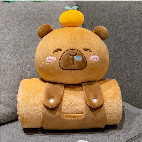 Koc z poduszką Kapibara XL 100x170cm – Miękki Koc Flanelowy i Narzuta