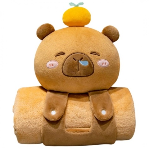 Koc z poduszką Kapibara XL 100x170cm – Miękki Koc Flanelowy i Narzuta