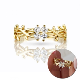 Pierścionek stal chirurgiczna platerowana 14k złotem, pleciony, KWIAT cyrkonie