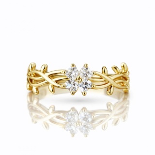 Pierścionek stal chirurgiczna platerowana 14k złotem, pleciony, KWIAT cyrkonie