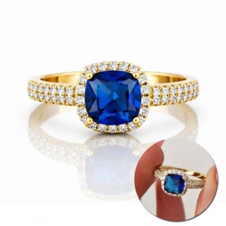 Pierścionek stal chirurgiczna 14k złoto z niebieską cyrkonią PST993