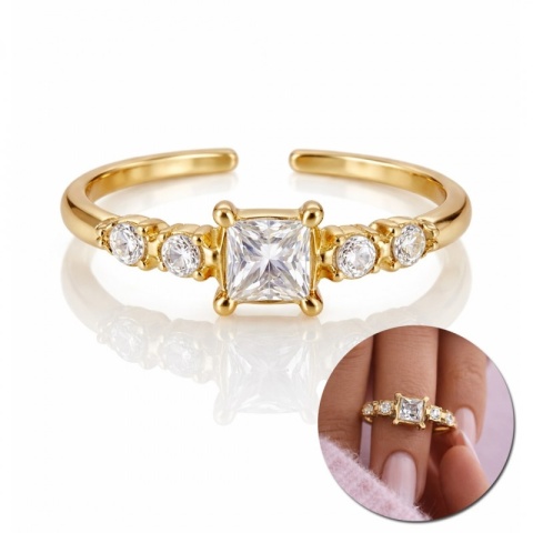 Pierścionek stal szlachetna platerowana 14k złotem z cyrkoniami PST919