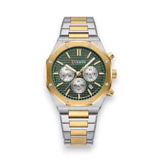 Zegarek Męski Curren 8440 – Srebrno-Złoty Chronograf z Zieloną Tarczą