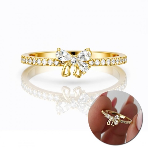 Złoty pierścionek stal chirurgiczna 14k kokarda z cyrkoniami PST994