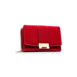 Portfel damski wykonany ze skóry ekologicznej w czerwonym kolorze, model w orientacji poziomej - Peterson