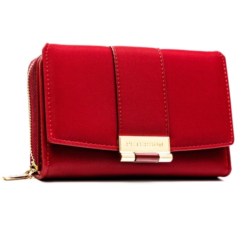 Portfel damski wykonany ze skóry ekologicznej w czerwonym kolorze, model w orientacji poziomej - Peterson