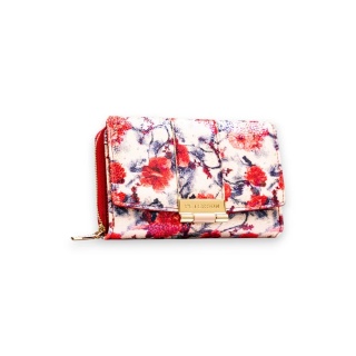 Wielokolorowy portfel damski wykonany ze skóry ekologicznej, ozdobiony kwiatowym wzorem - Peterson