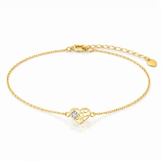 Bransoletka na rękę stal chirurgiczna pozłacana 14k złotem Celebrytka, ażurowe serce cyrkonia