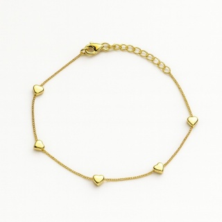 Bransoletka na rękę stal chirurgiczna pozłacana 14k złotem, serduszka BST1593