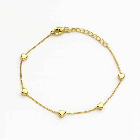 Bransoletka na rękę stal chirurgiczna pozłacana 14k złotem, serduszka BST1593