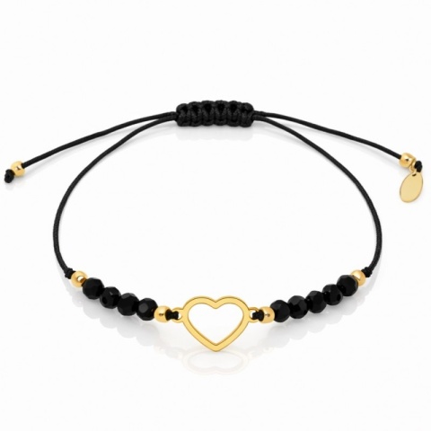 Bransoletka na rękę stal chirurgiczna pozłacana SERCE, czarna na sznurku