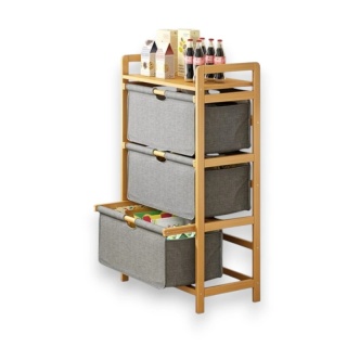 Bambusowy regał, szafka z materiałowymi szufladami 32 x 45 x 96cm SZ43