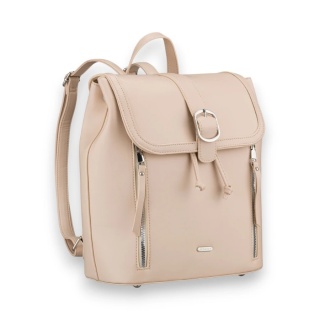 Beżowy, niewielki plecak damski ze skóry ekologicznej wyposażony w nóżki ochronne - Rovicky