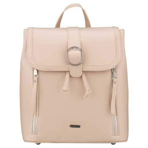 Beżowy, niewielki plecak damski ze skóry ekologicznej wyposażony w nóżki ochronne - Rovicky