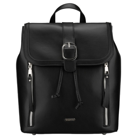 Czarny, niewielki plecak damski ze skóry ekologicznej wyposażony w nóżki ochronne - Rovicky