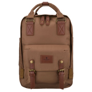 Plecak damski z poliestru i skóry ekologicznej w brązowym kolorze, jednokomorowy - Peterson