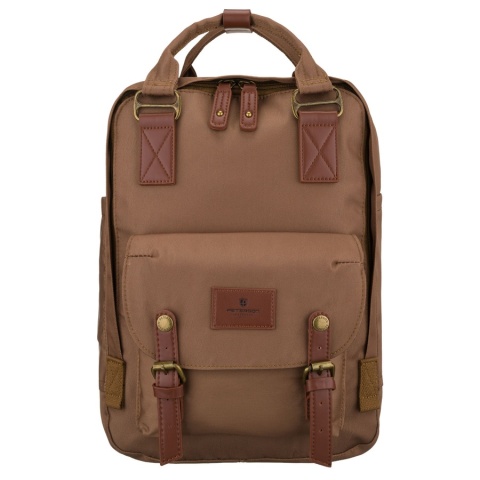 Plecak damski z poliestru i skóry ekologicznej w brązowym kolorze, jednokomorowy - Peterson
