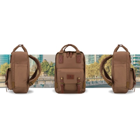 Plecak damski z poliestru i skóry ekologicznej w brązowym kolorze, jednokomorowy - Peterson