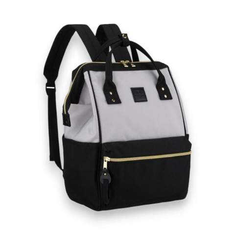 Plecak damski z poliestru w szaro-czarnym kolorze, idealny na bagaż podręczny - Peterson