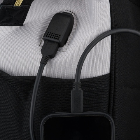 Plecak damski z poliestru w szaro-czarnym kolorze, idealny na bagaż podręczny - Peterson