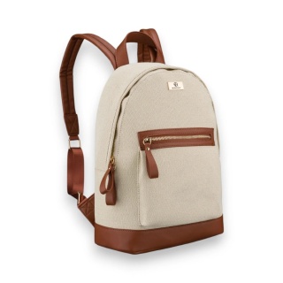 Płócienny plecak damski w beżowo-brązowym kolorze z kieszenią zewnętrzną - Rovicky