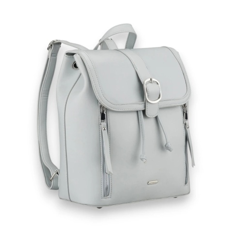 Pojemny plecak damski ze skóry ekologicznej w szarym kolorze wyposażony w nóżki ochronne - Rovicky