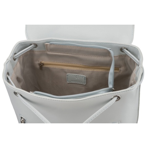 Pojemny plecak damski ze skóry ekologicznej w szarym kolorze wyposażony w nóżki ochronne - Rovicky