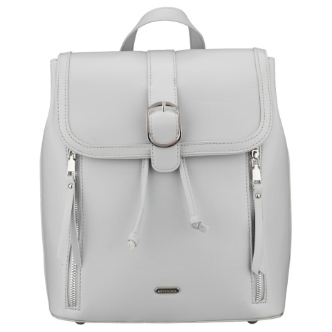 Pojemny plecak damski ze skóry ekologicznej w szarym kolorze wyposażony w nóżki ochronne - Rovicky