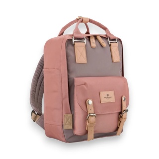 Różowo-szary plecak damski z poliestru i skóry ekologicznej, jednokomorowy - Peterson